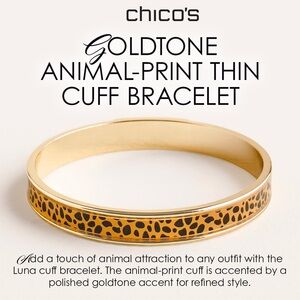chico's GOLDTONE LEOPARD-PRINT THIN CUFF BRACELET